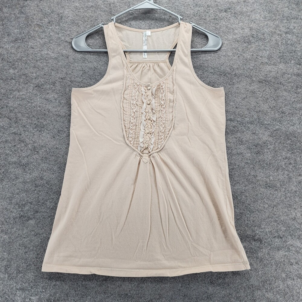 Adiktd Shirt Womens Large Tank Top Beige Sleeveless Pearl Snap